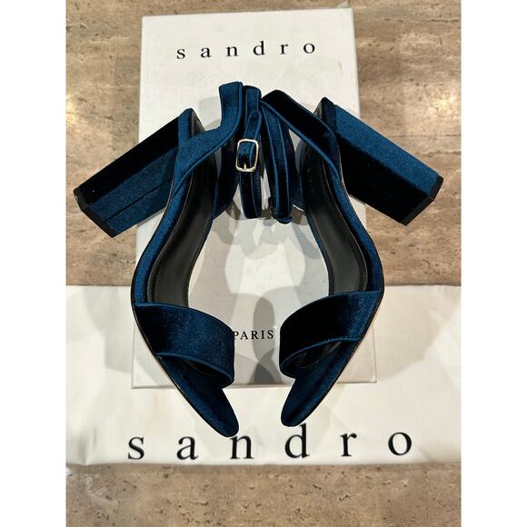 NEW Sandro Adrianne Velvet Block Heels In Turquoise size 36 - Picture 5 of 9